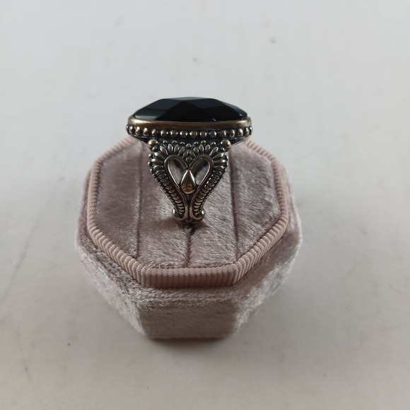 Carolyn Pollack Relios Sterling Silver Ring Size 7 Faceted Onyx Heart Accents - Picture 4 of 16